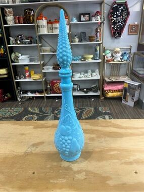 Empoli Blue Milk Glass Genie Bottle w/Stopper
